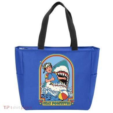 Stay Positive Shark Attack Comic Tote Bag