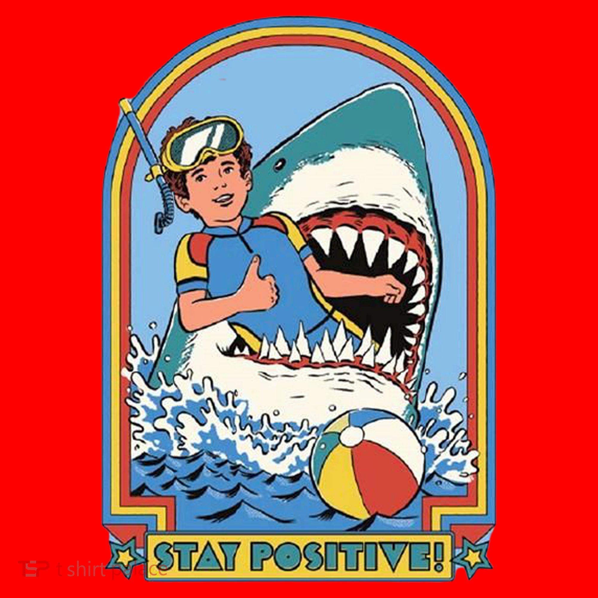Stay Positive Shark Attack Comic Santa Hat