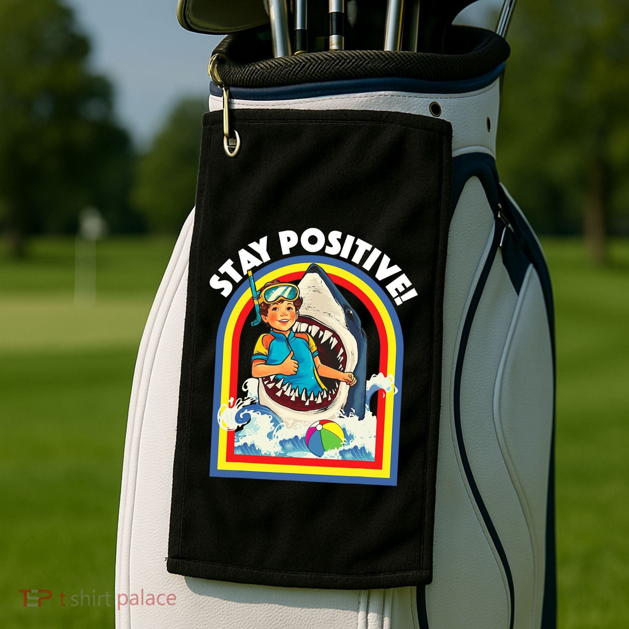Stay Positive Shark Lover Wildlife Ocean Sea Animal Lover Golf Towel