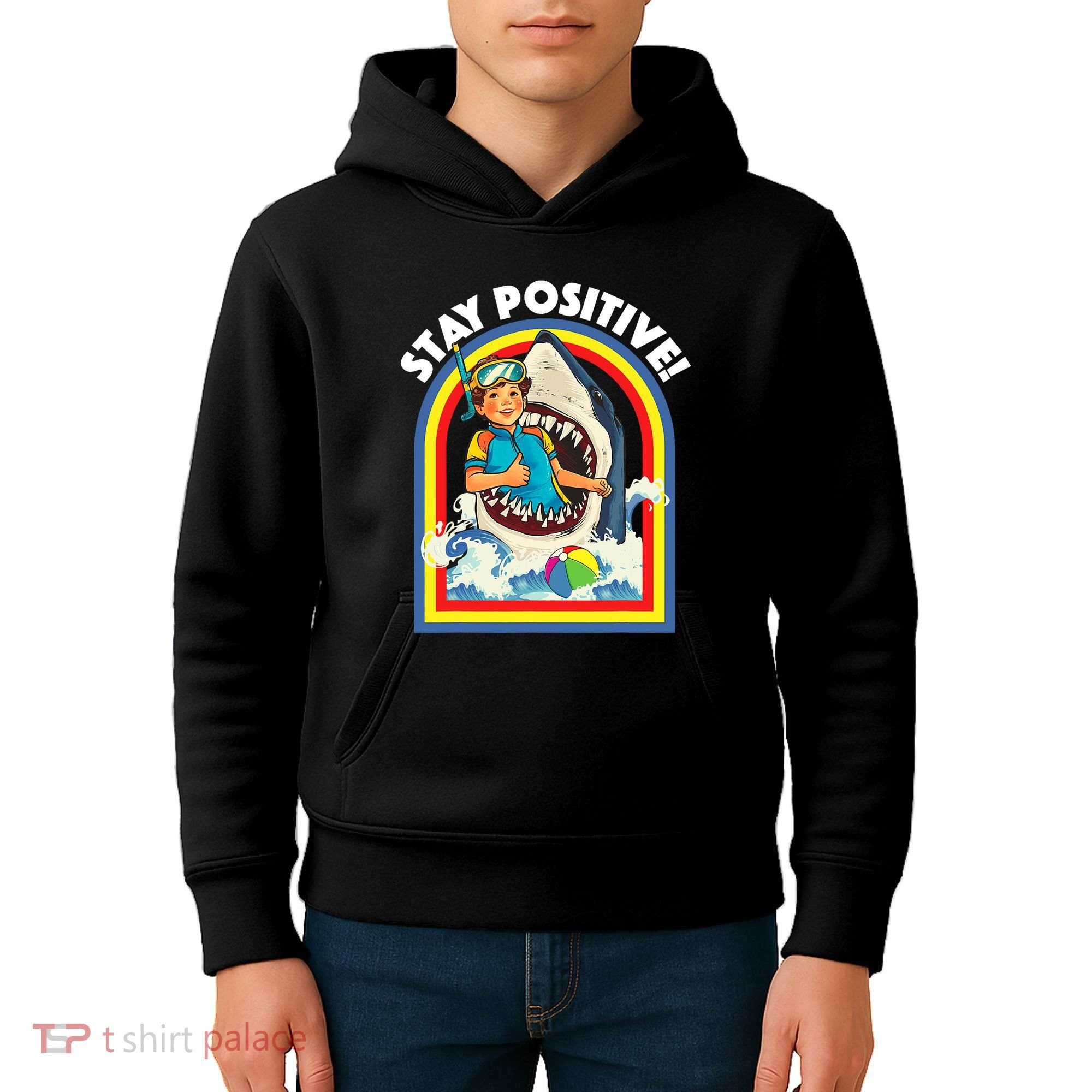 Stay Positive Shark Lover Wildlife Ocean Sea Animal Lover Kids Hoodie