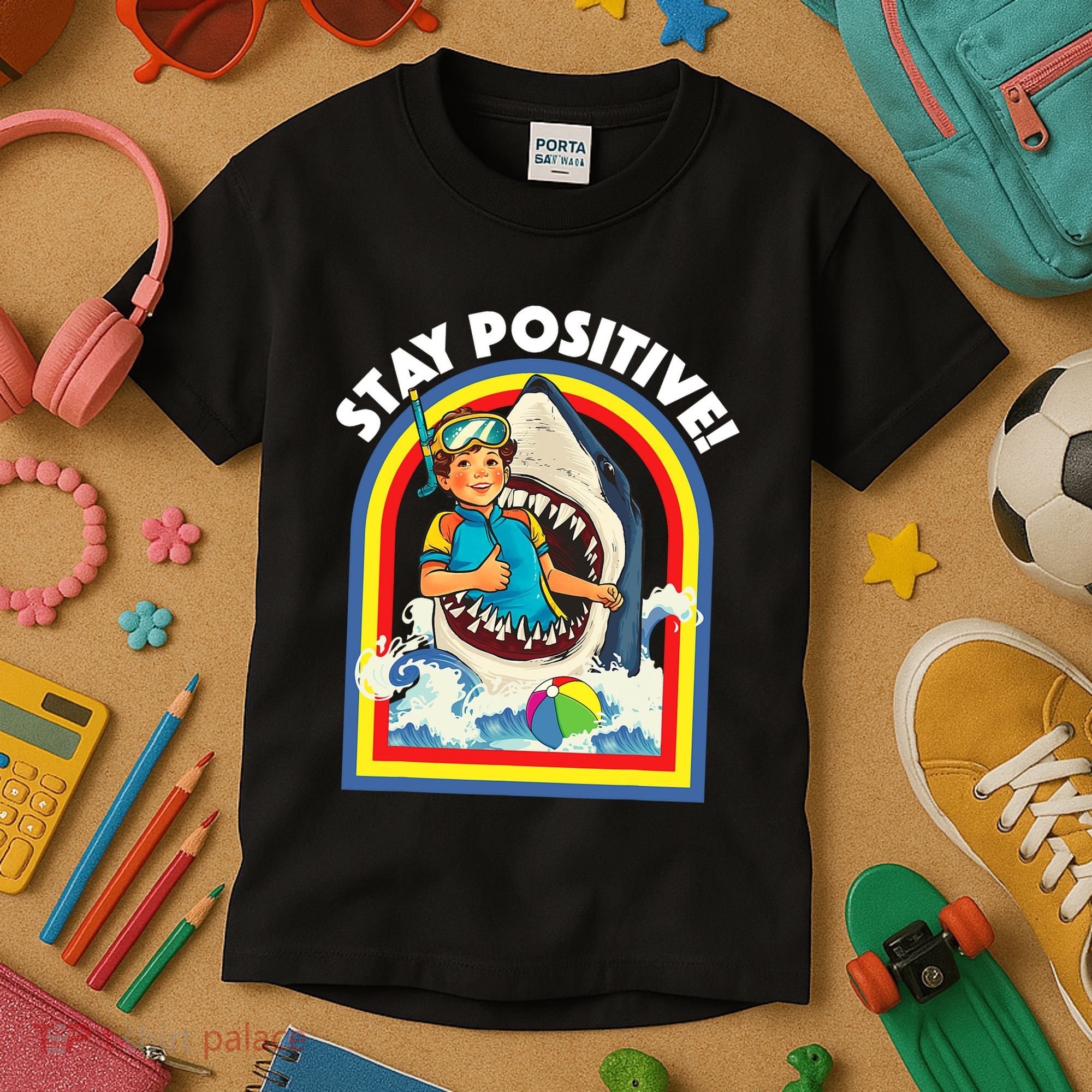 Stay Positive Shark Lover Wildlife Ocean Sea Animal Lover Kids T-Shirt
