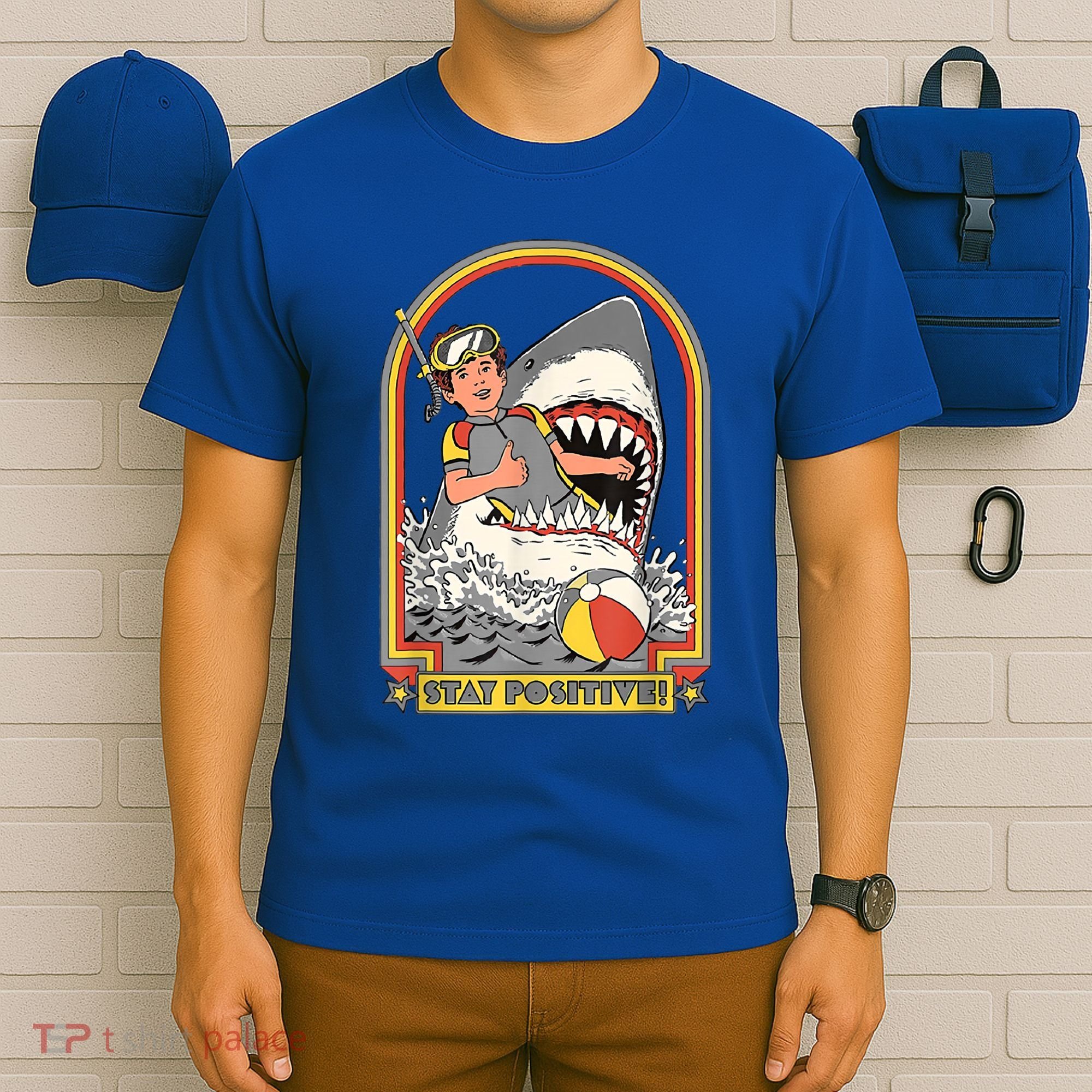 Stay Positive Shark Attack Vintage Retro Comedy Funny Gift T-Shirt