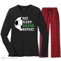 Soccer Player Soccer Lover Eat Sleep Soccer Repeat Women's Long Sleeve Flannel Pajama Set  thumb 0
