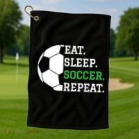Soccer Player Soccer Lover Eat Sleep Soccer Repeat Golf Towel thumb 1