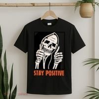 Stay Positive Skeleton Halloween Day Retro Halloween T-Shirt thumb 2
