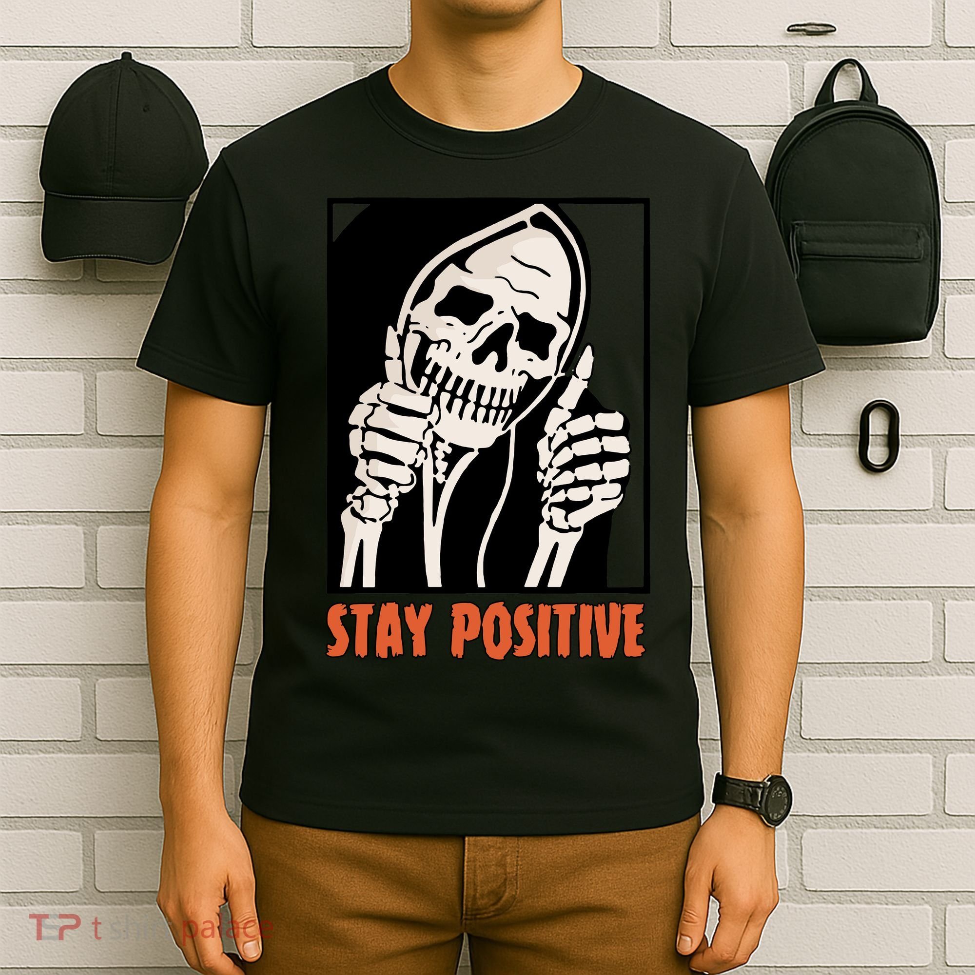 Stay Positive Skeleton Halloween Day Retro Halloween T-Shirt