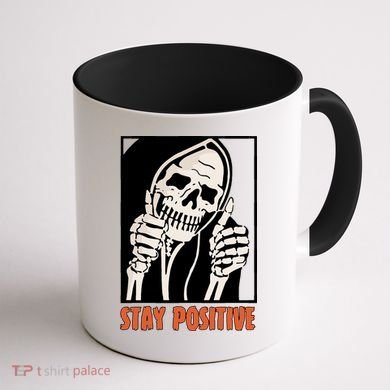 Stay Positive Skeleton Halloween Day Retro Halloween Coffee Mug back