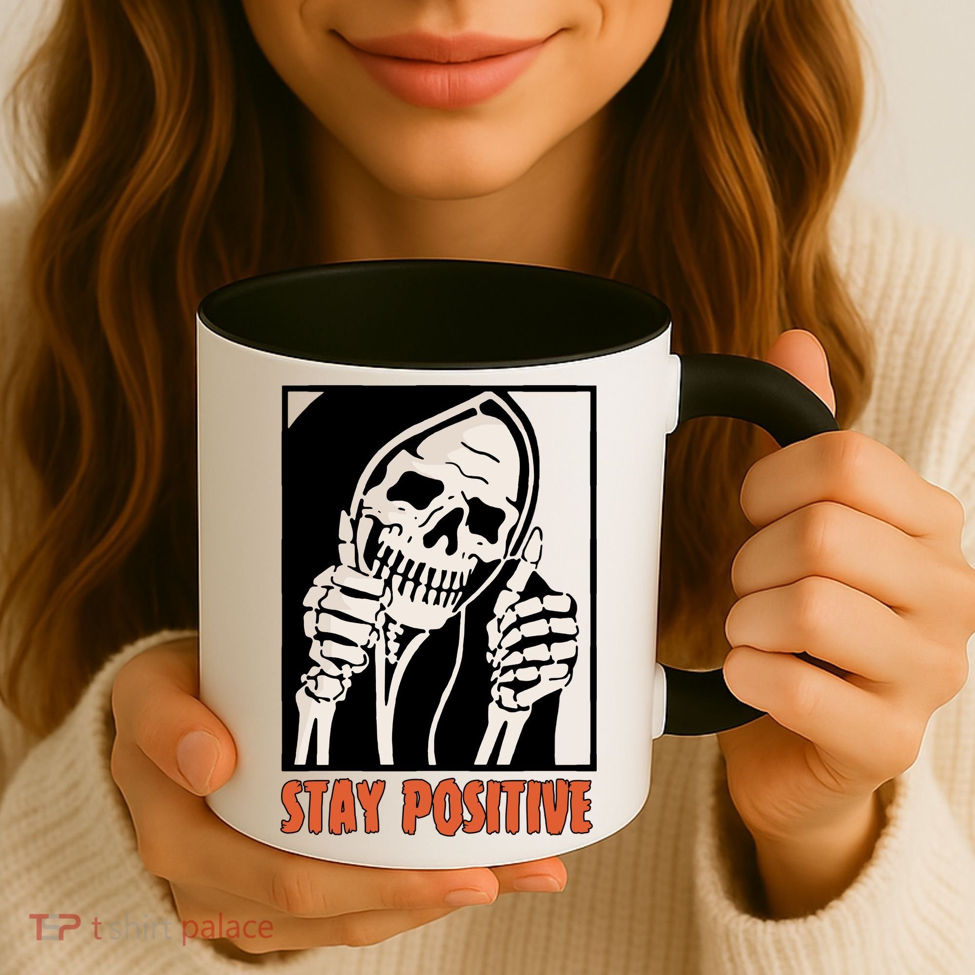 Stay Positive Skeleton Halloween Day Retro Halloween Coffee Mug
