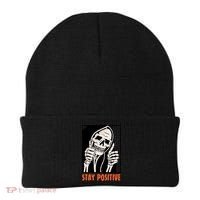 Stay Positive Skeleton Halloween Day Retro Halloween Beanie thumb 0