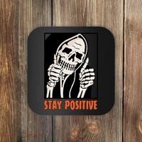Stay Positive Skeleton Halloween Day Retro Halloween Coaster thumb 0