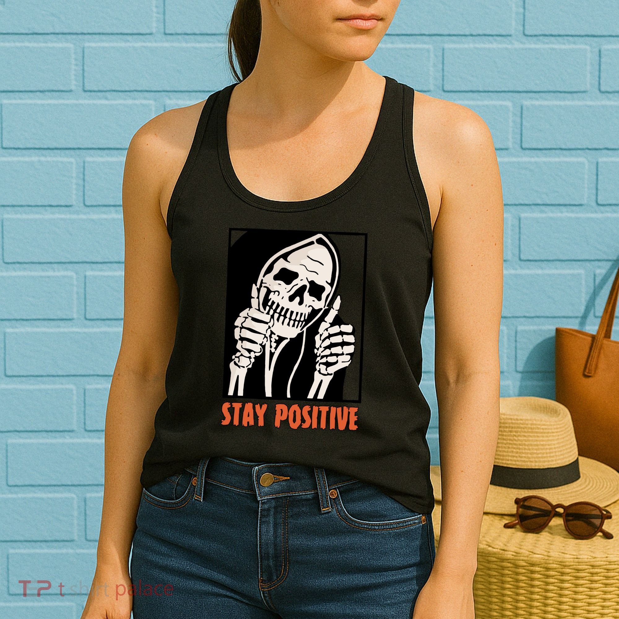 Stay Positive Skeleton Halloween Day Retro Halloween Women's Tank Top