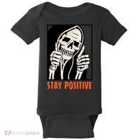 Stay Positive Skeleton Halloween Day Retro Halloween Baby Bodysuit thumb 0