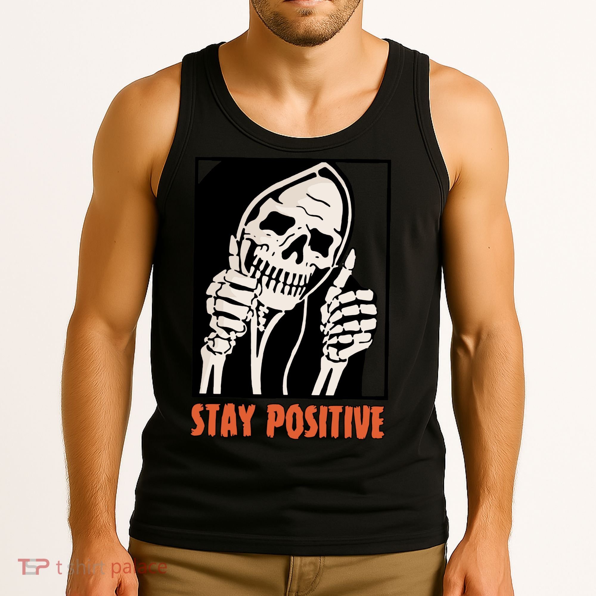 Stay Positive Skeleton Halloween Day Retro Halloween Tank Top