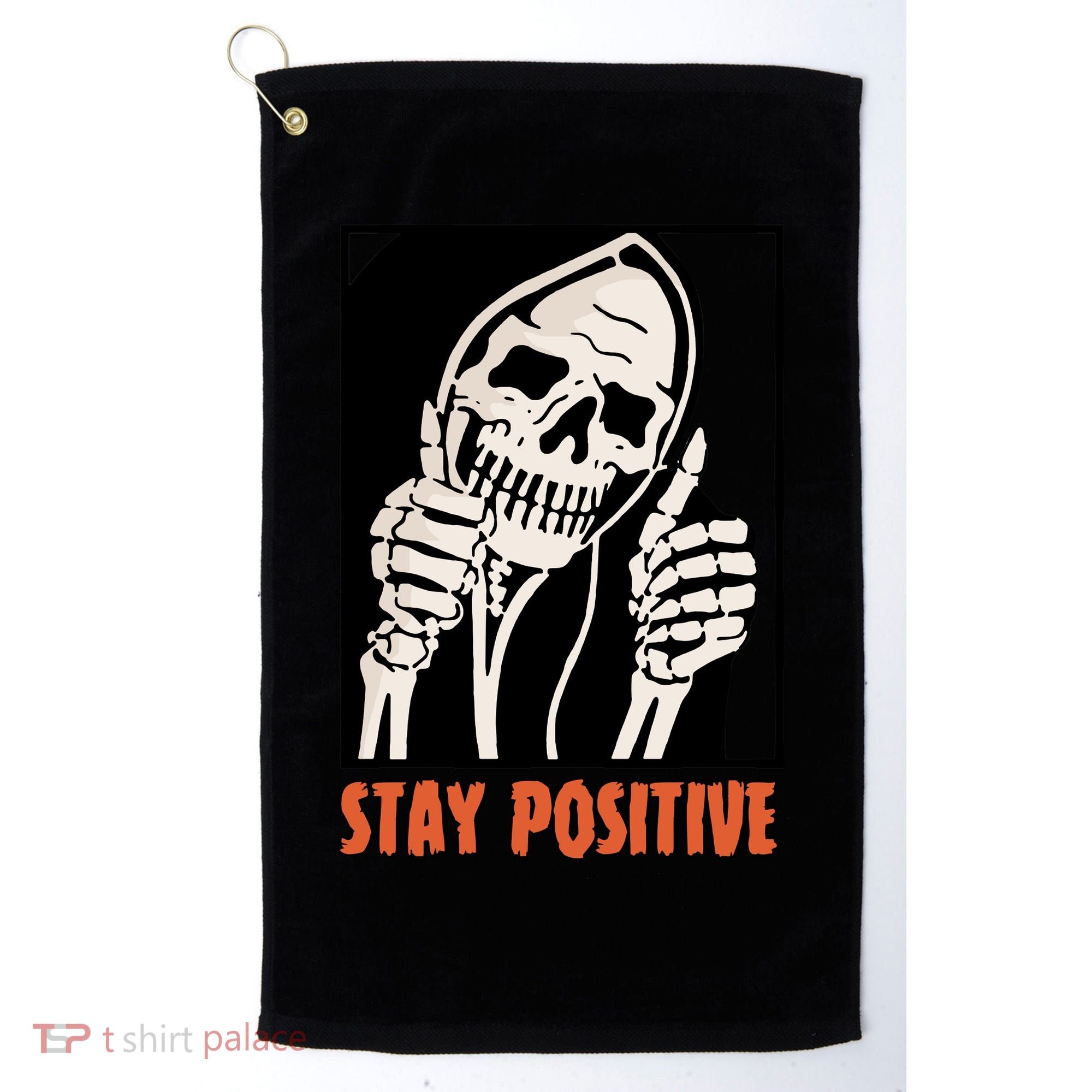 Stay Positive Skeleton Halloween Day Retro Halloween Golf Towel