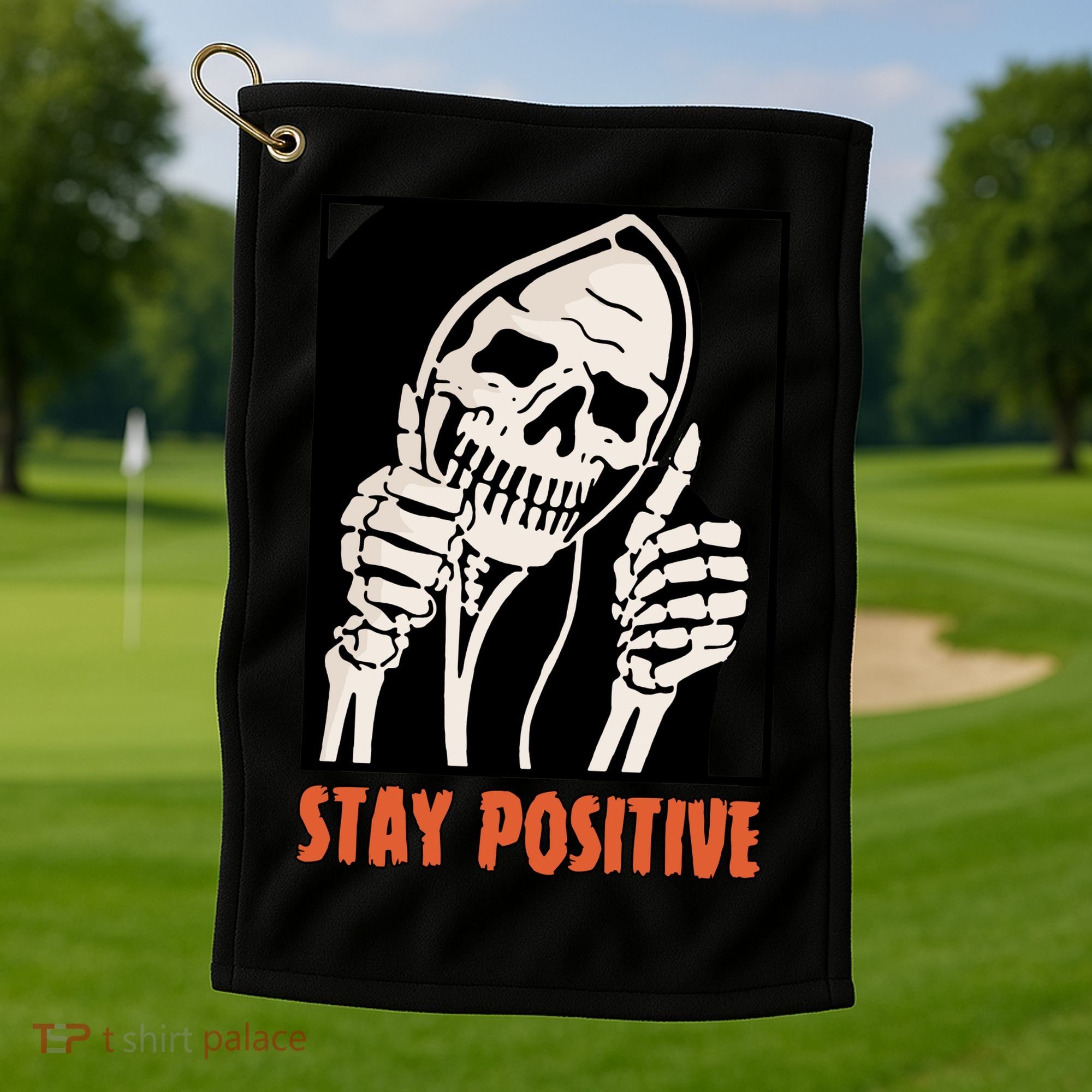 Stay Positive Skeleton Halloween Day Retro Halloween Golf Towel