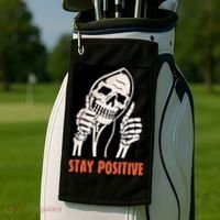 Stay Positive Skeleton Halloween Day Retro Halloween Golf Towel thumb 2