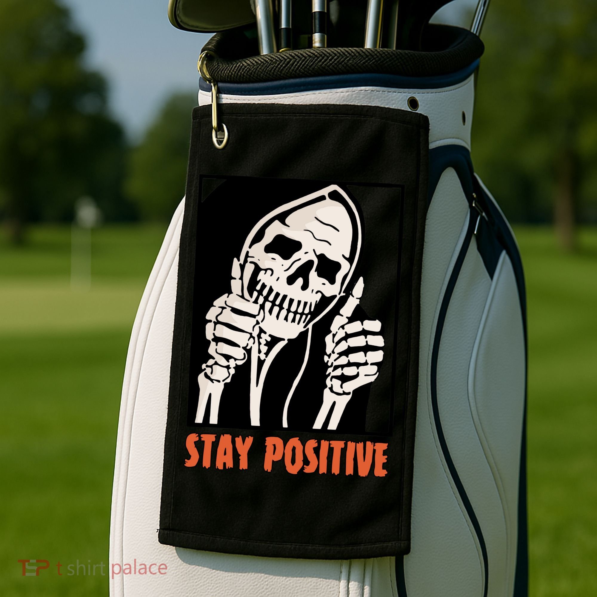 Stay Positive Skeleton Halloween Day Retro Halloween Golf Towel