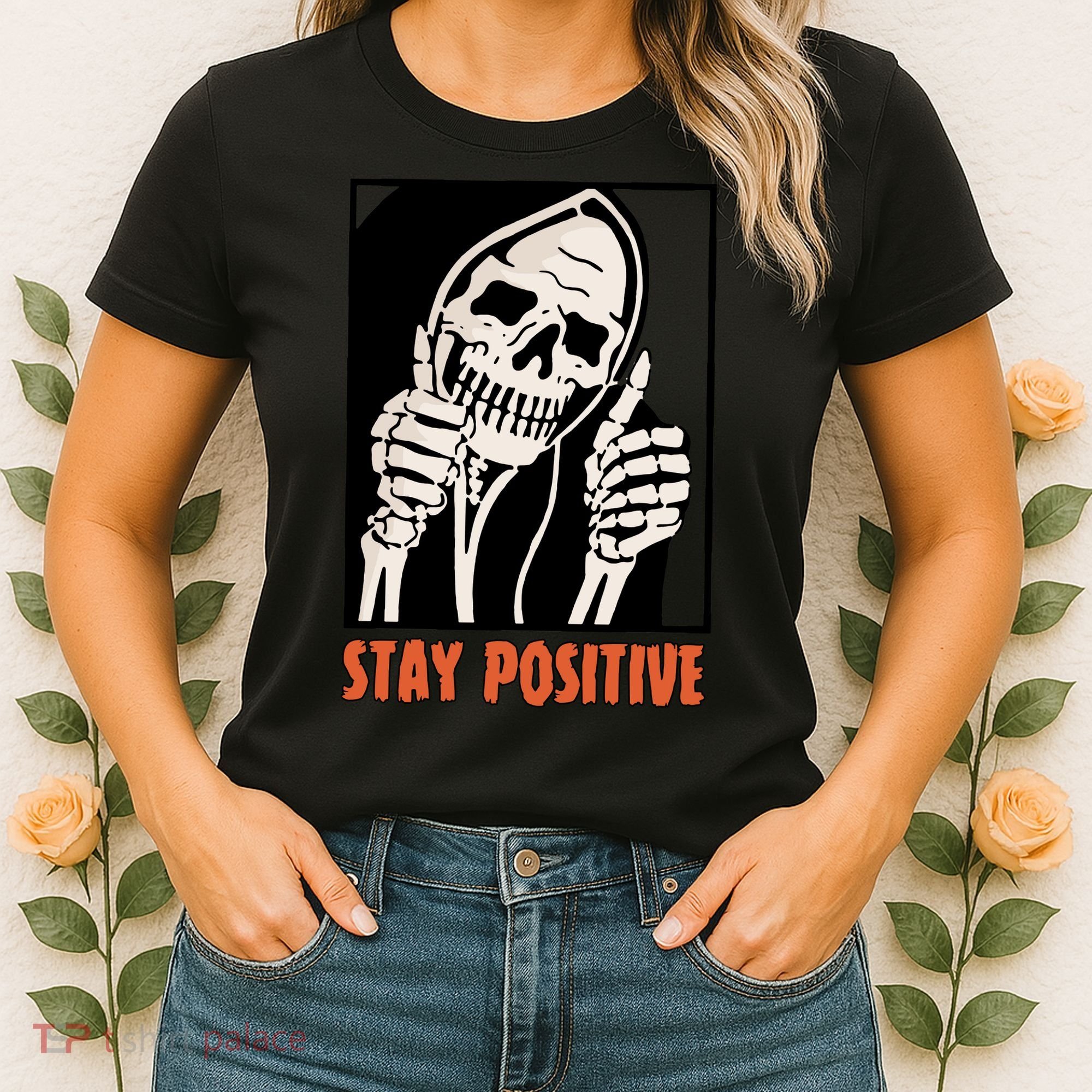 Stay Positive Skeleton Halloween Day Retro Halloween Women's T-Shirt
