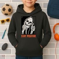 Stay Positive Skeleton Halloween Day Retro Halloween Kids Hoodie thumb 2