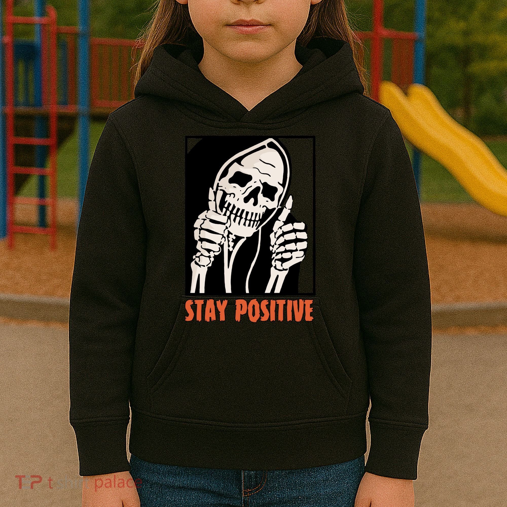 Stay Positive Skeleton Halloween Day Retro Halloween Kids Hoodie