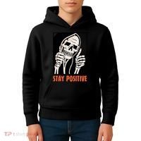 Stay Positive Skeleton Halloween Day Retro Halloween Kids Hoodie thumb 4