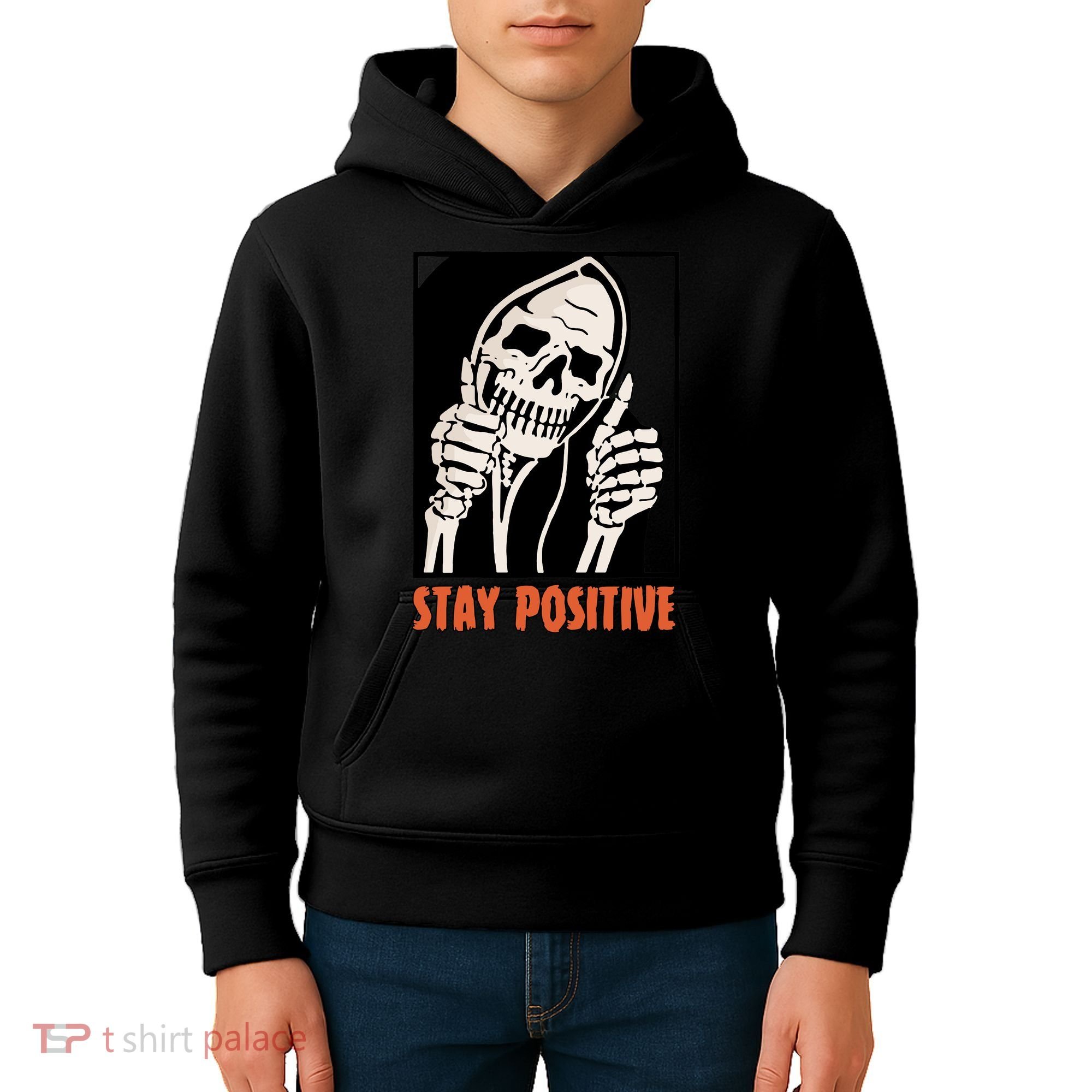 Stay Positive Skeleton Halloween Day Retro Halloween Kids Hoodie