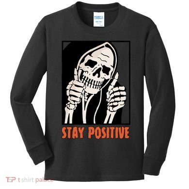 Stay Positive Skeleton Halloween Day Retro Halloween Kids Long Sleeve Shirt