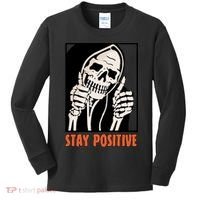 Stay Positive Skeleton Halloween Day Retro Halloween Kids Long Sleeve Shirt thumb 0