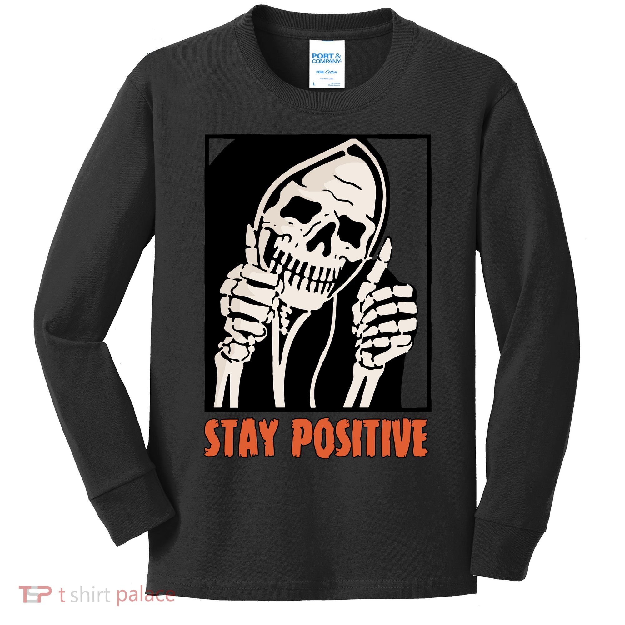 Stay Positive Skeleton Halloween Day Retro Halloween Kids Long Sleeve Shirt