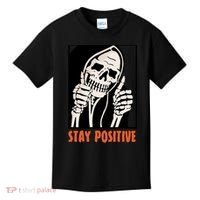 Stay Positive Skeleton Halloween Day Retro Halloween Kids T-Shirt thumb 0