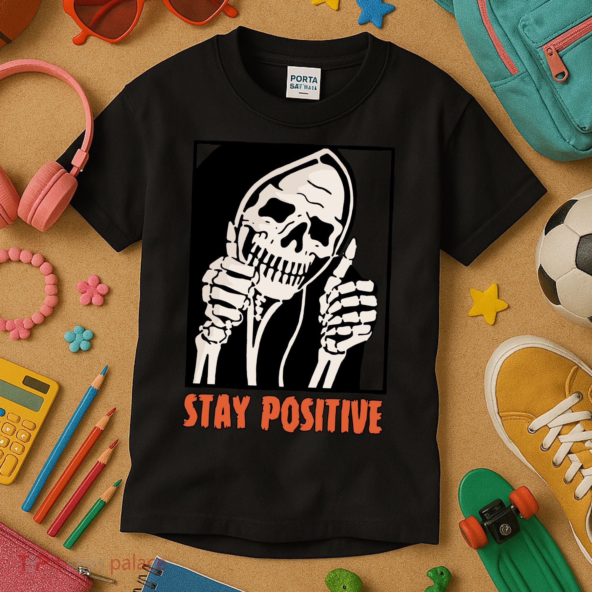 Stay Positive Skeleton Halloween Day Retro Halloween Kids T-Shirt