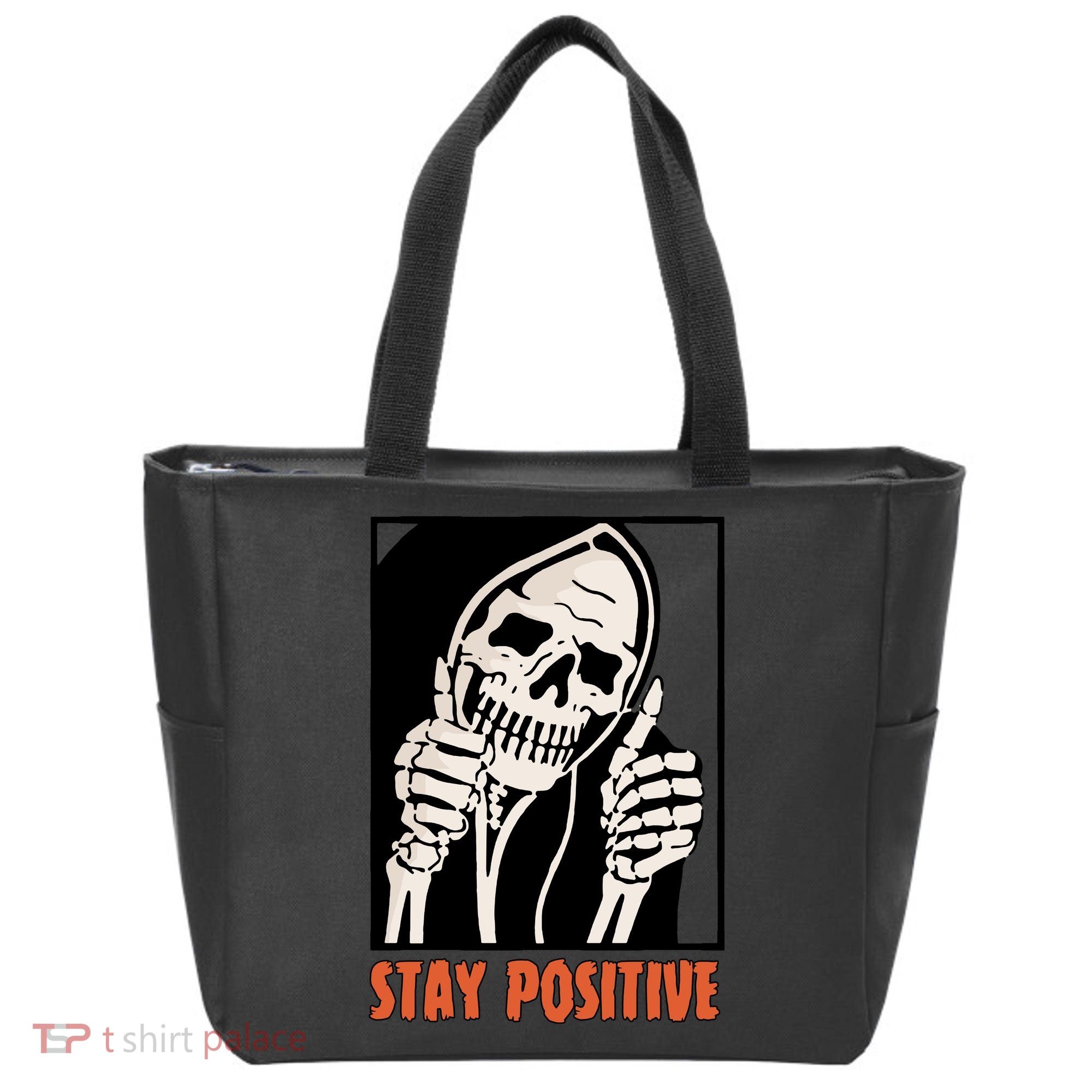 Stay Positive Skeleton Halloween Day Retro Halloween Tote Bag