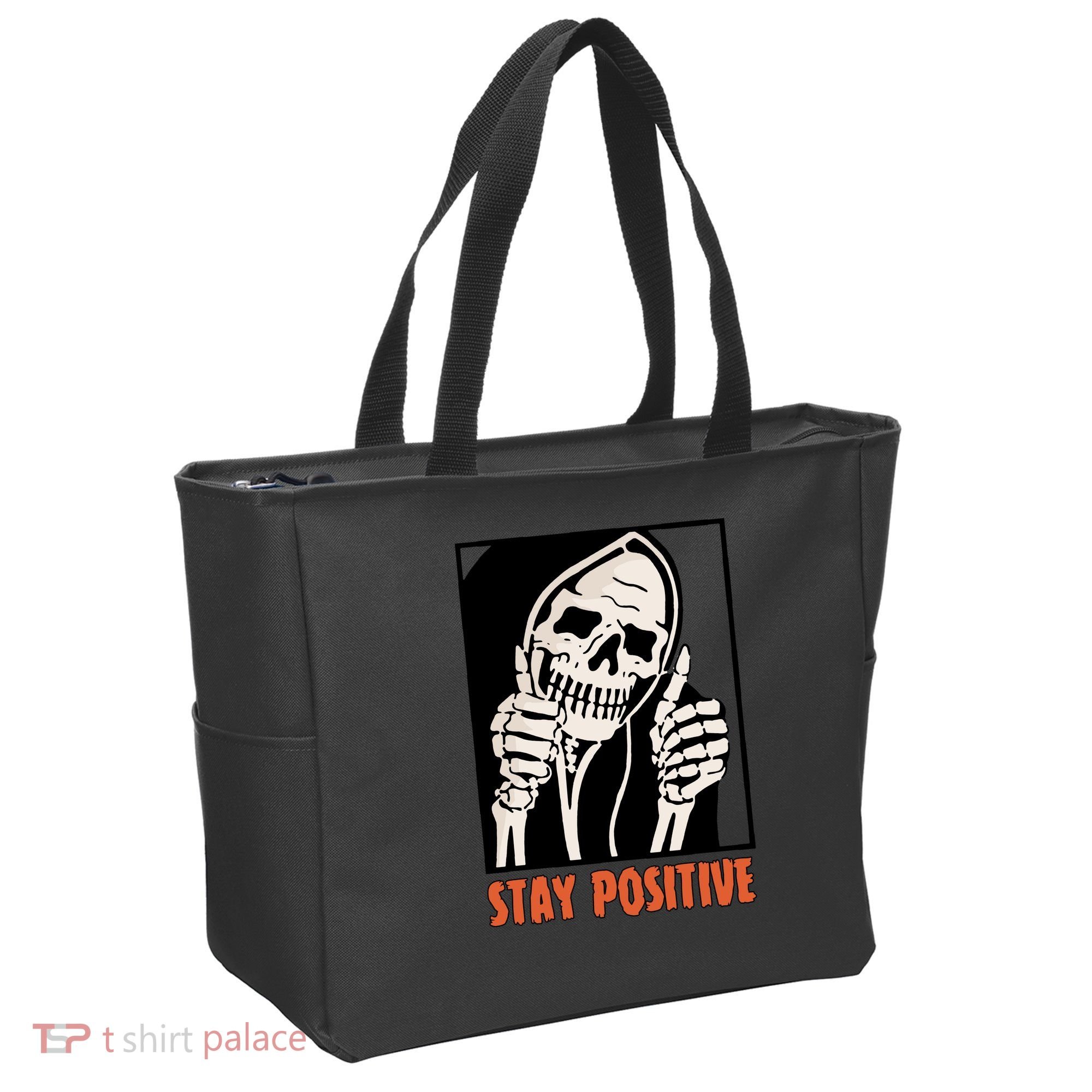 Stay Positive Skeleton Halloween Day Retro Halloween Tote Bag