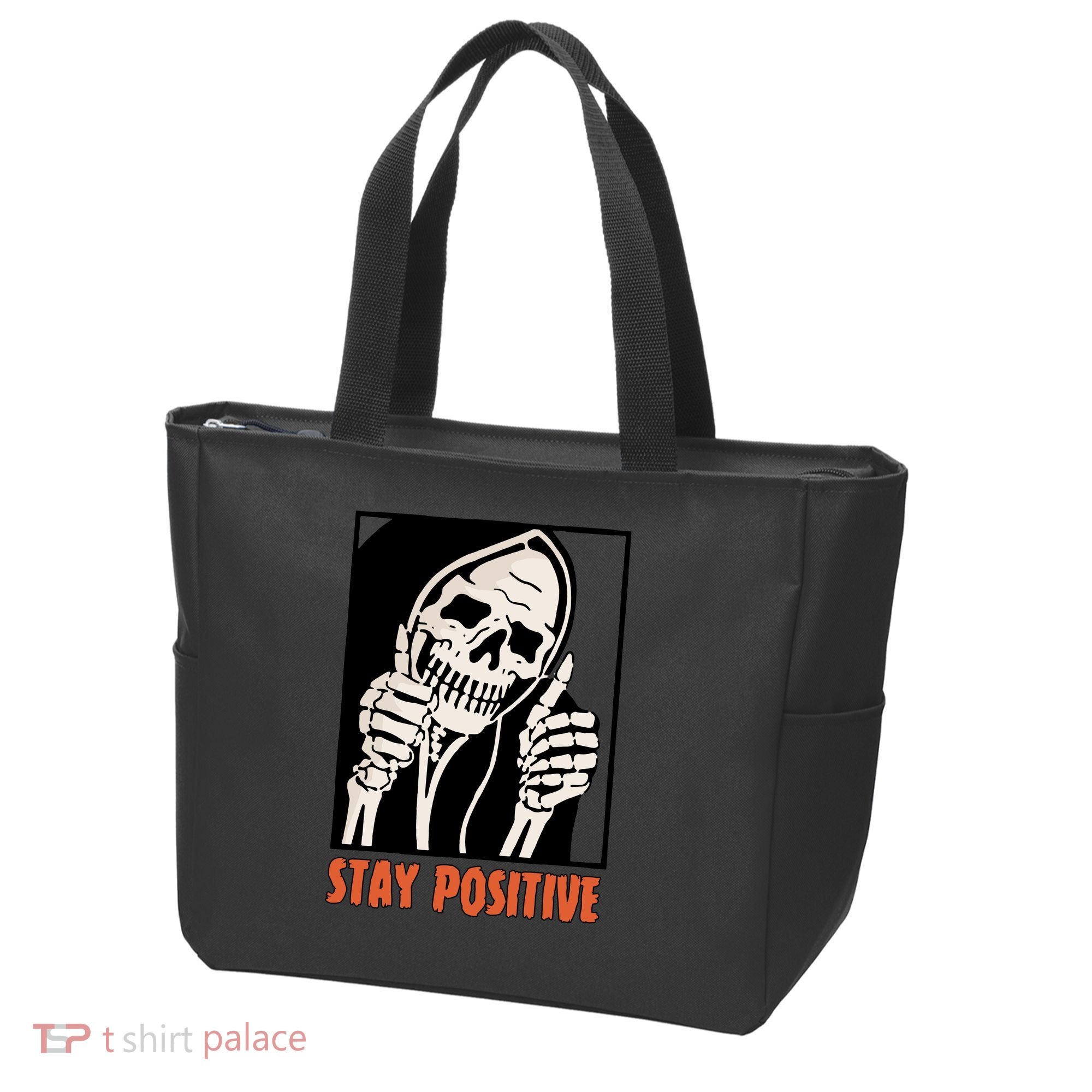 Stay Positive Skeleton Halloween Day Retro Halloween Tote Bag