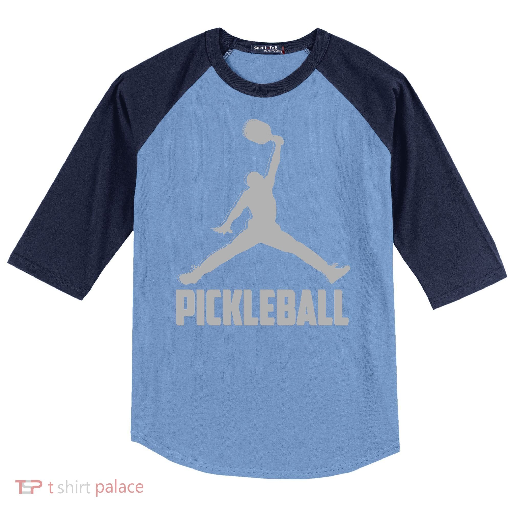 Silver Pickleball Sports Logo Raglan Baseball Sleeve Shirt