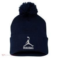 Silver Pickleball Sports Logo Pom Pom 12in Knit Beanie thumb 0