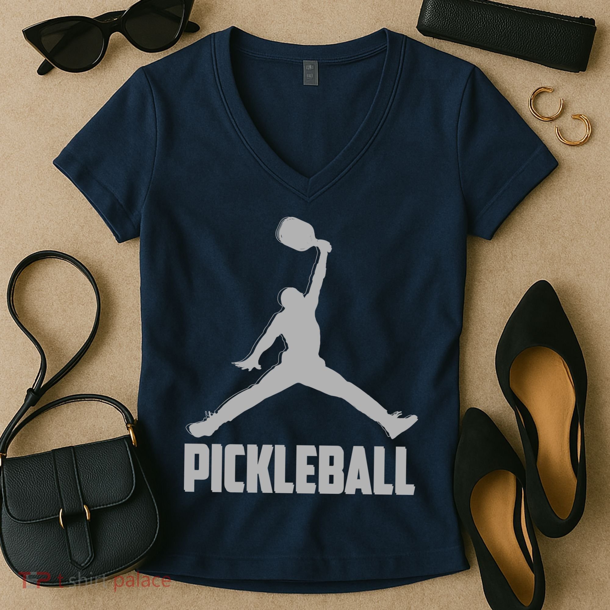 Silver Pickleball Sports Logo Women's V-Neck T-Shirt