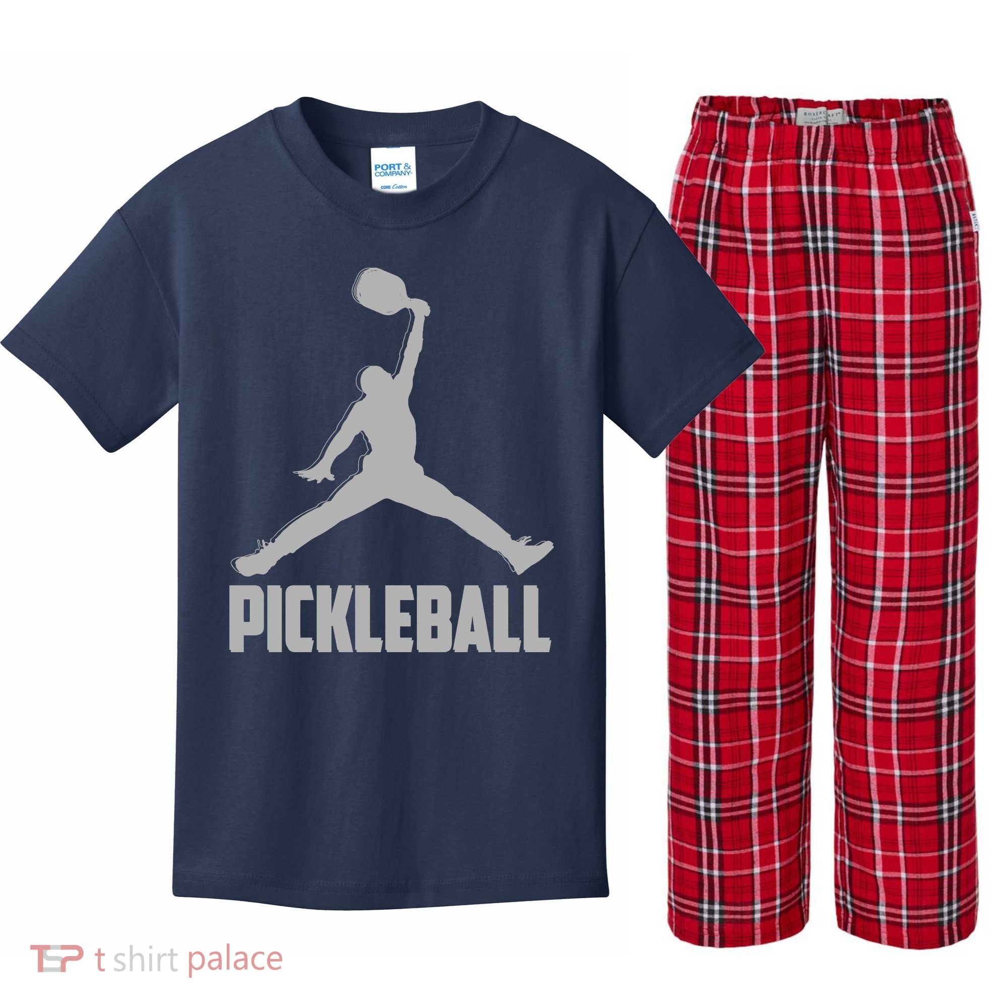 Silver Pickleball Sports Logo Kids Plaid Pajama Set