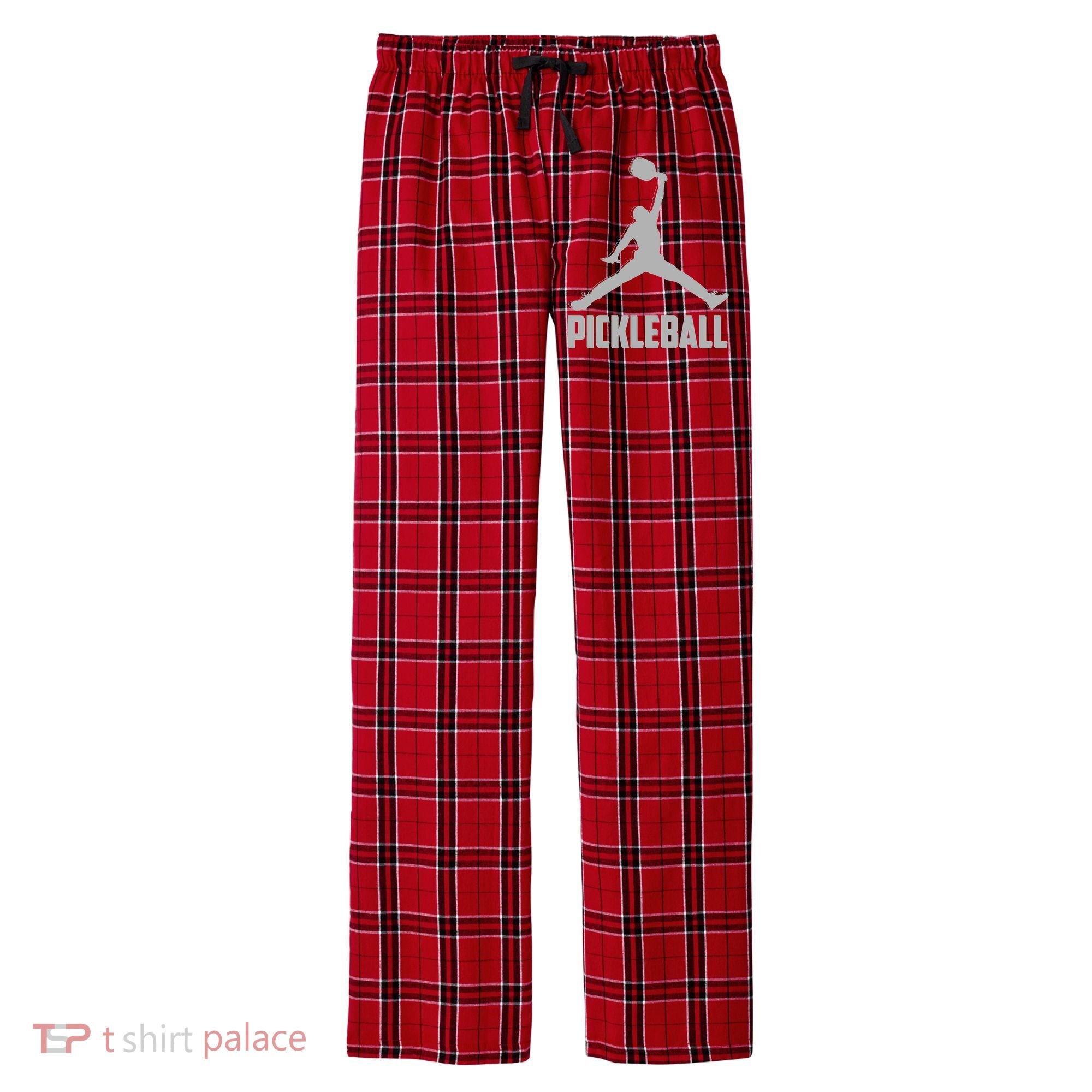 Silver Pickleball Sports Logo Men's Flannel Plaid Pajama Pants
