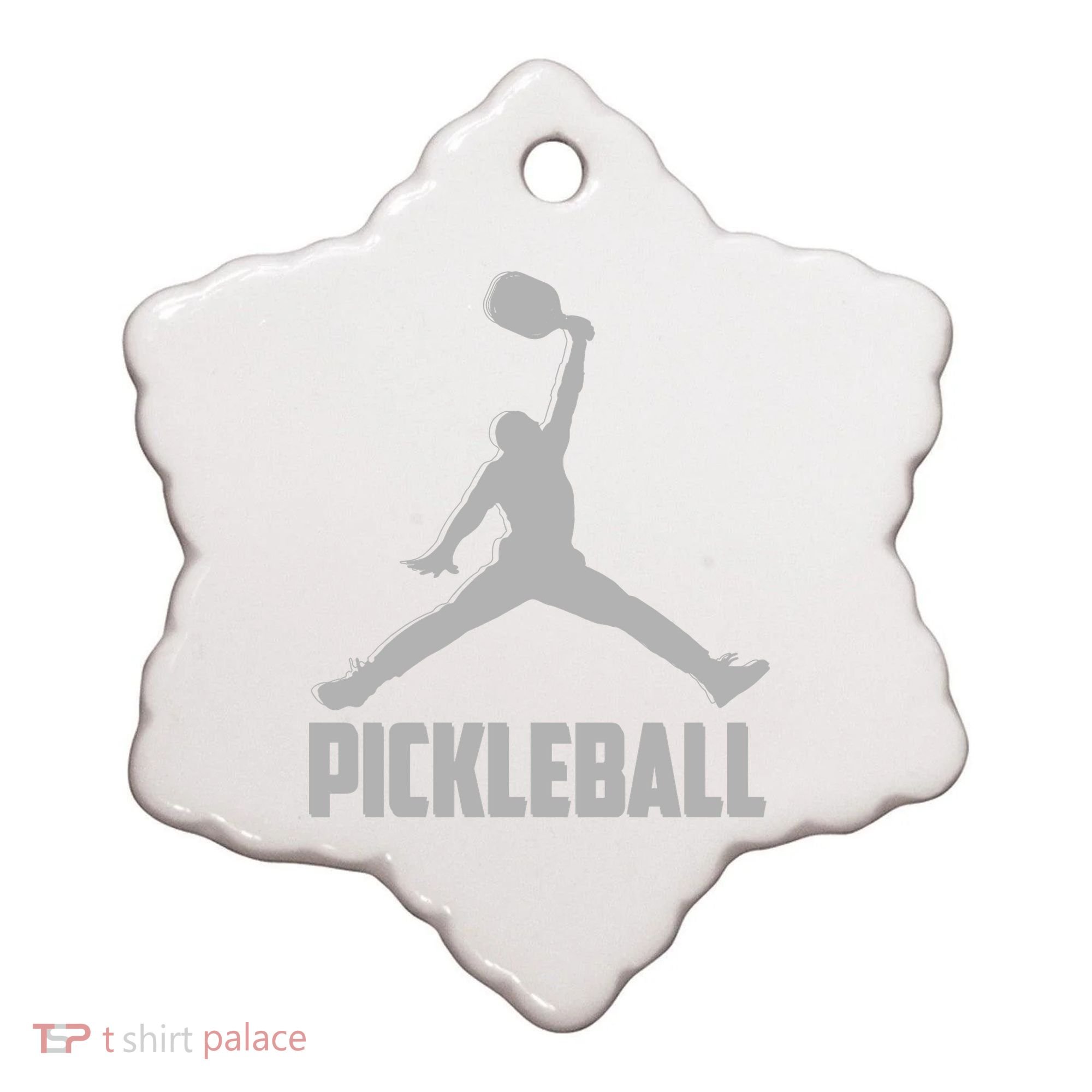 Silver Pickleball Sports Logo Ceramic Ornament