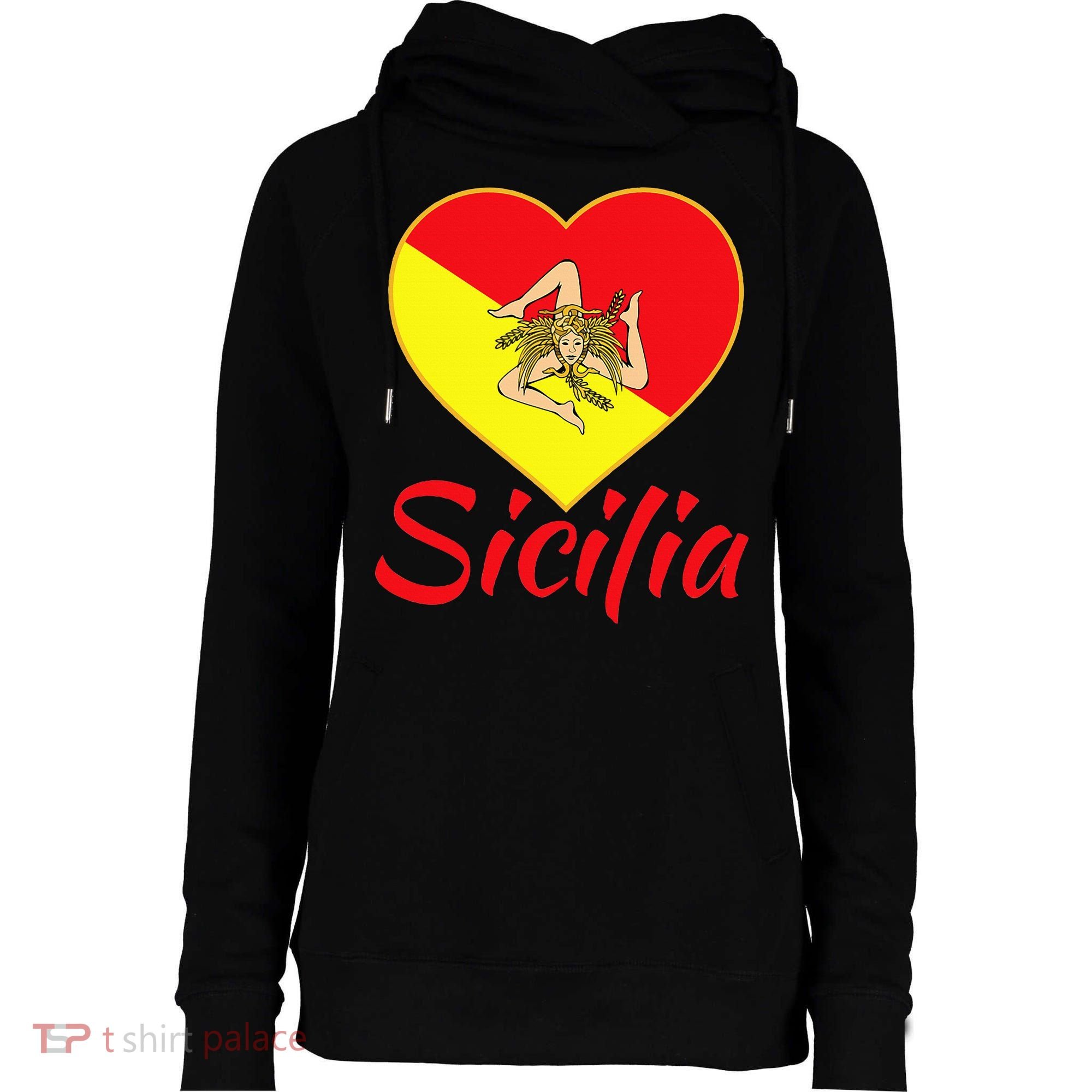 Sicilian Pride Sicilia I Love Sicily Trinacria Womens Funnel Neck Pullover Hood