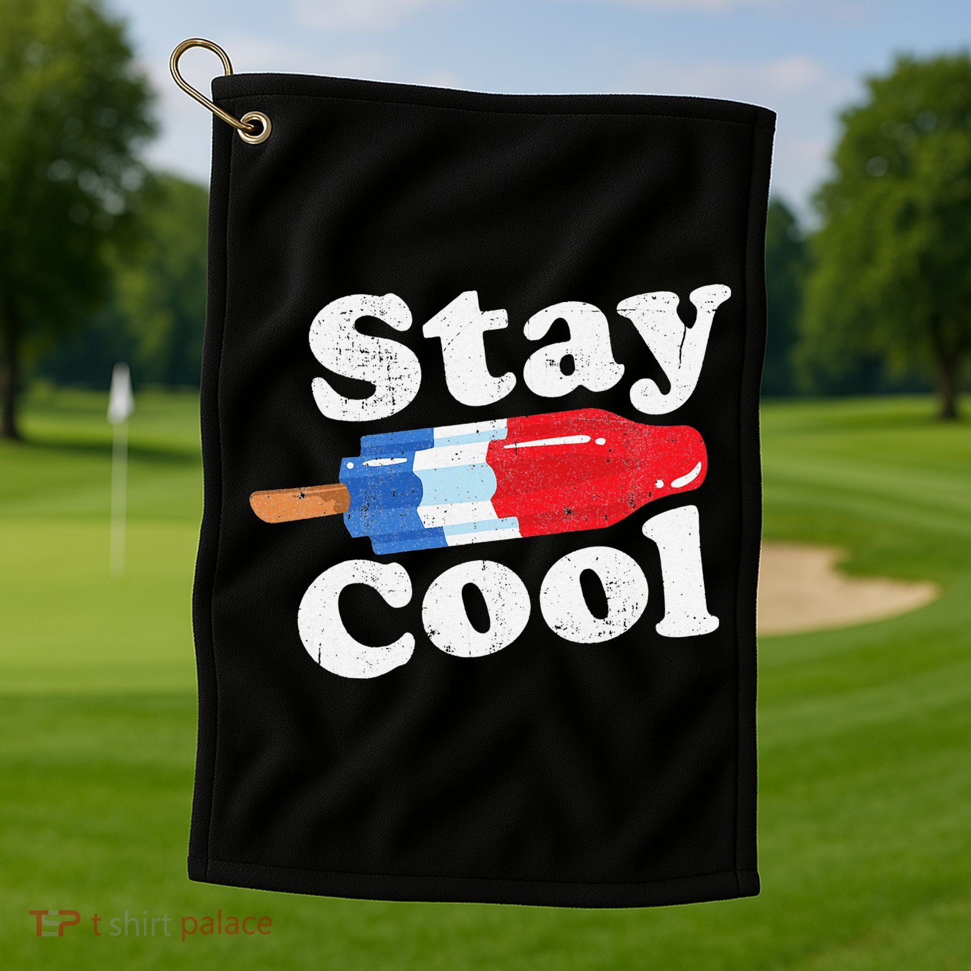 Summer Popsicle Stay Cool Funny Bomb Retro 80s Pop Gift Golf Towel
