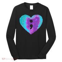 Suicide Prevention Semi Colon Purple Teal Hoodie Long Sleeve Shirt thumb 0