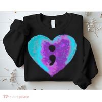 Suicide Prevention Semi Colon Purple Teal Hoodie Sweatshirt thumb 2