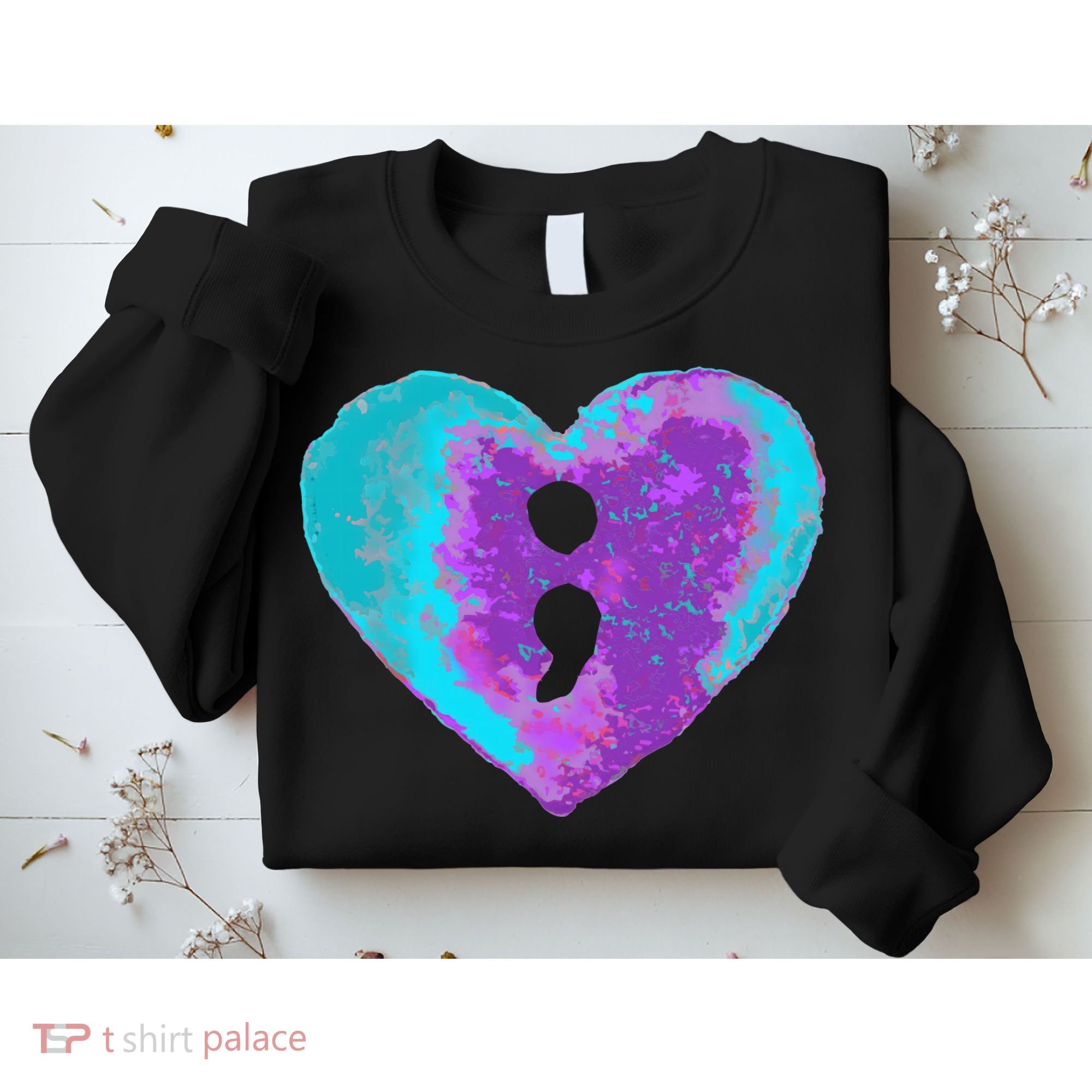 Suicide Prevention Semi Colon Purple Teal Hoodie Sweatshirt