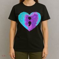 Suicide Prevention Semi Colon Purple Teal Hoodie T-Shirt thumb 4