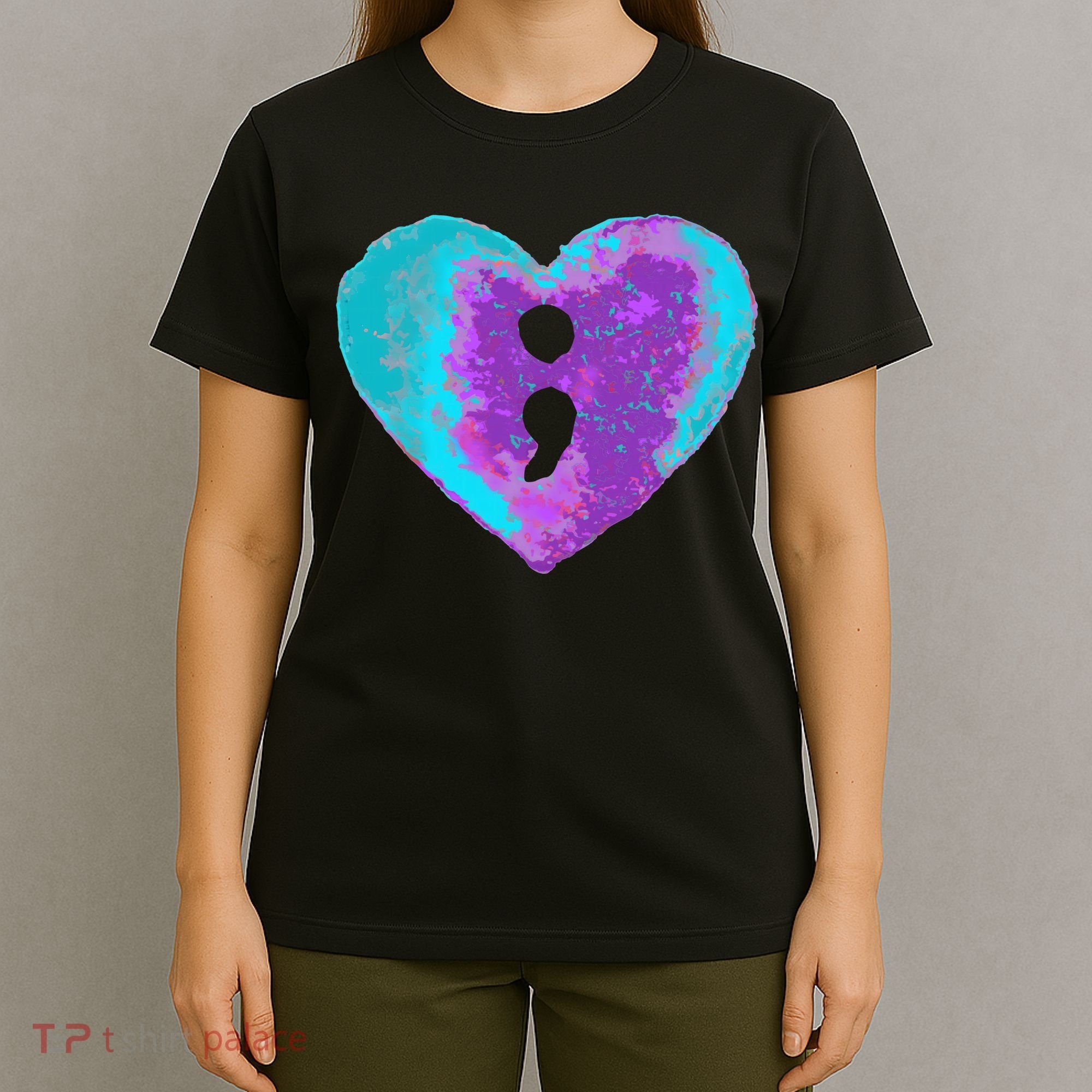 Suicide Prevention Semi Colon Purple Teal Hoodie T-Shirt