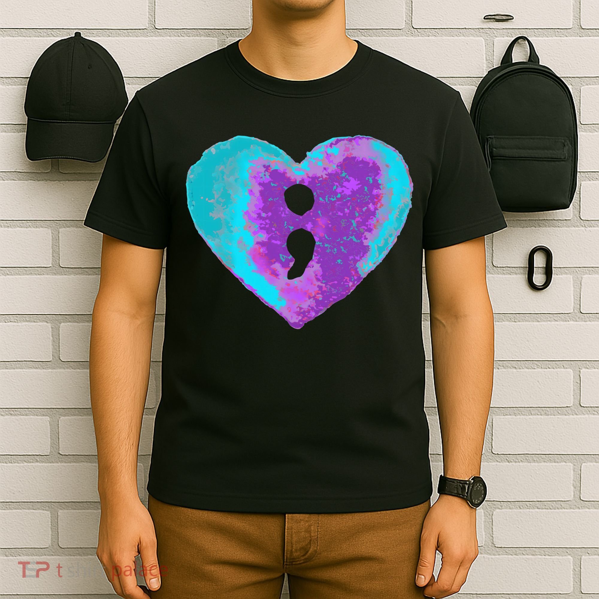 Suicide Prevention Semi Colon Purple Teal Hoodie T-Shirt
