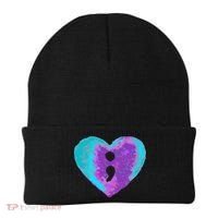 Suicide Prevention Semi Colon Purple Teal Hoodie Beanie thumb 0