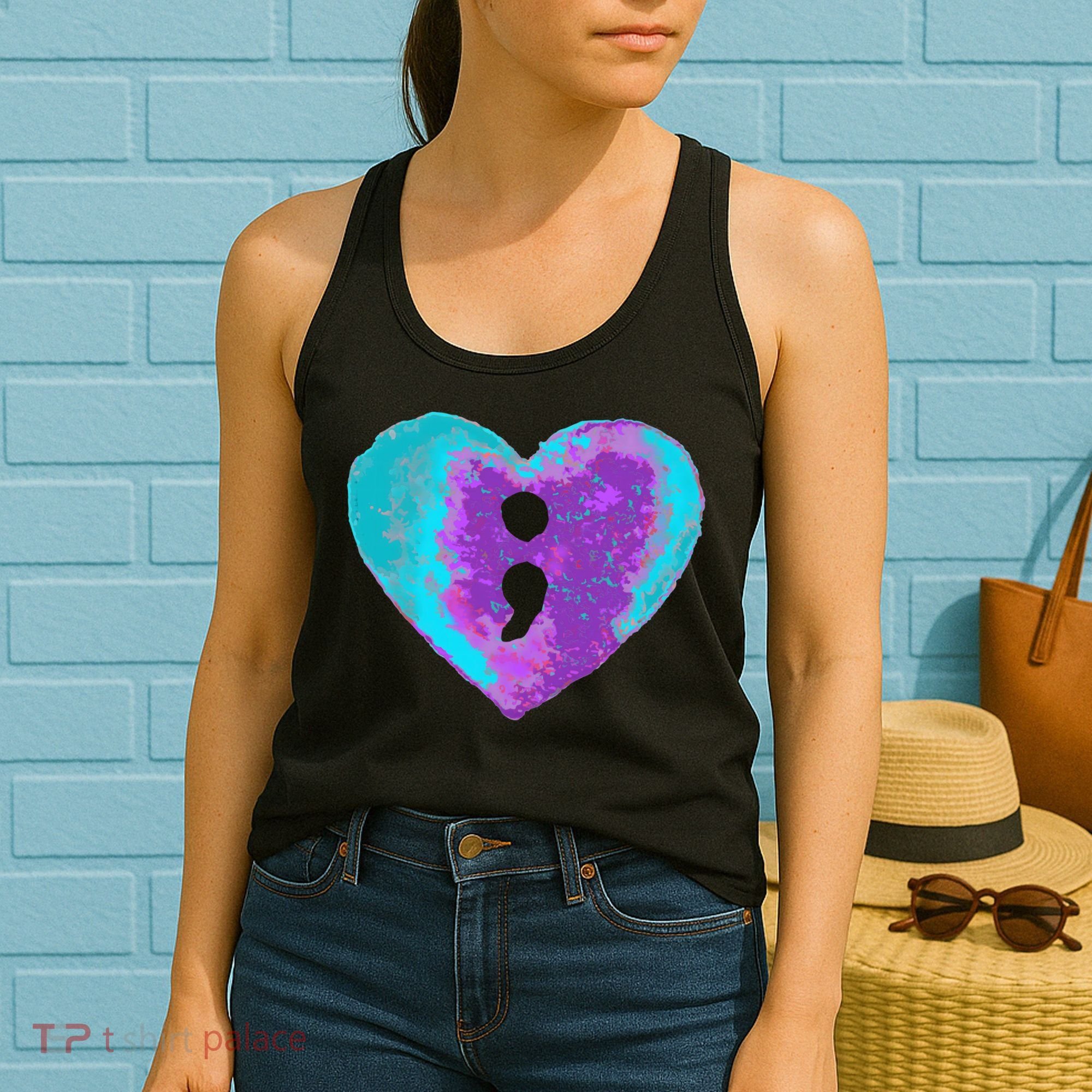 Suicide Prevention Semi Colon Purple Teal Hoodie Women's Tank Top